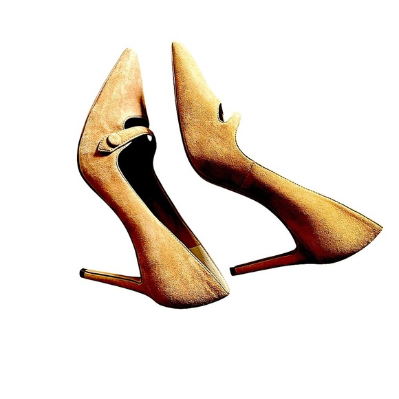 Ann Taylor Enid Suede Mary Jane Pointy Heel Pump Sz 10 Beige 3.5” Heel Business - Picture 8 of 9